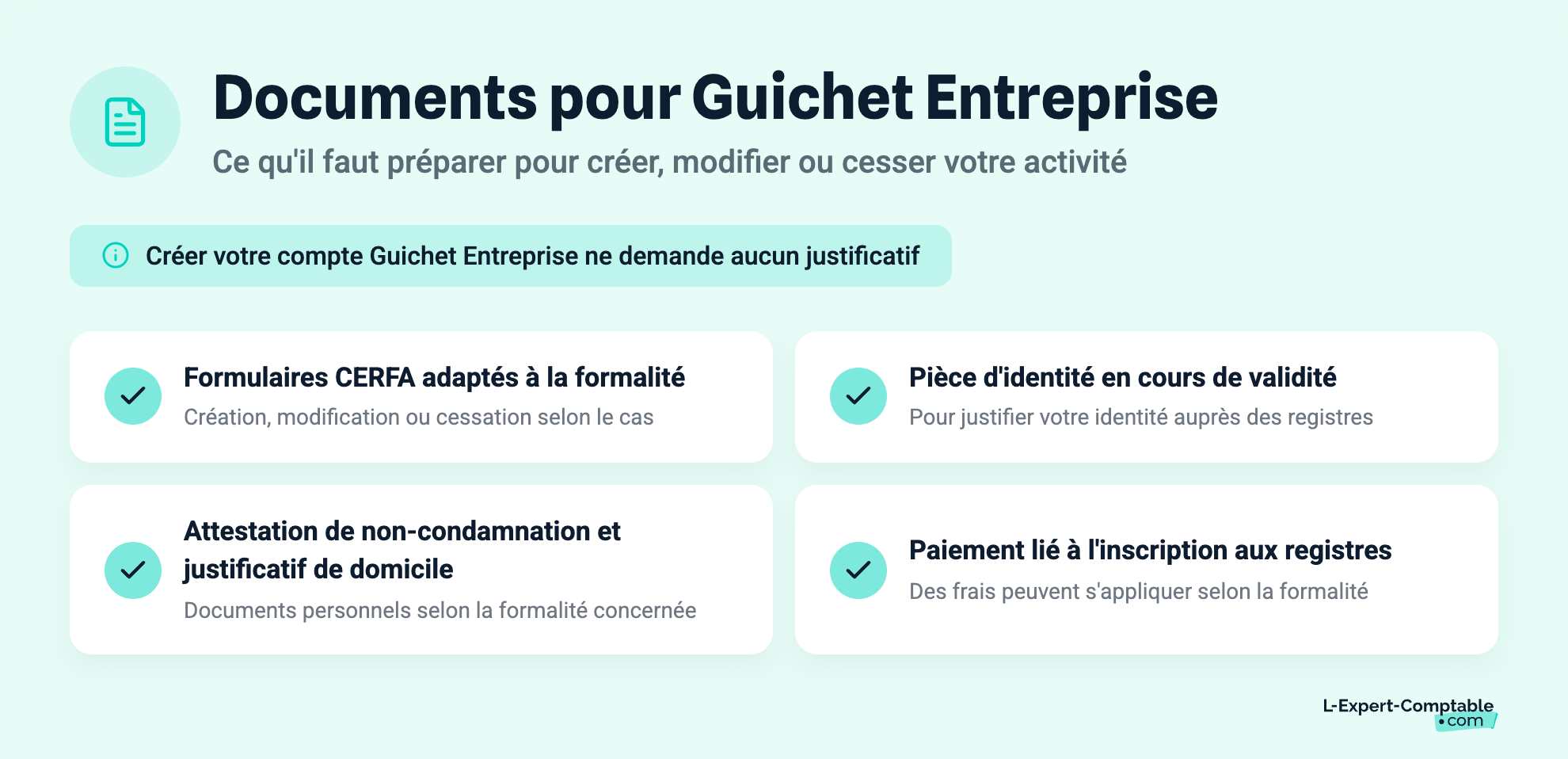 Documents pour Guichet Entreprise